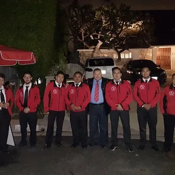 A&A valet team in red jackets at Calabasas night event