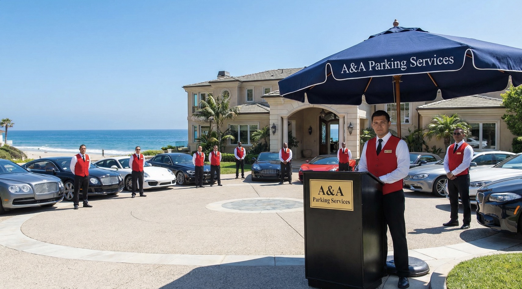 Valet parking at Malibu beachfront estate event