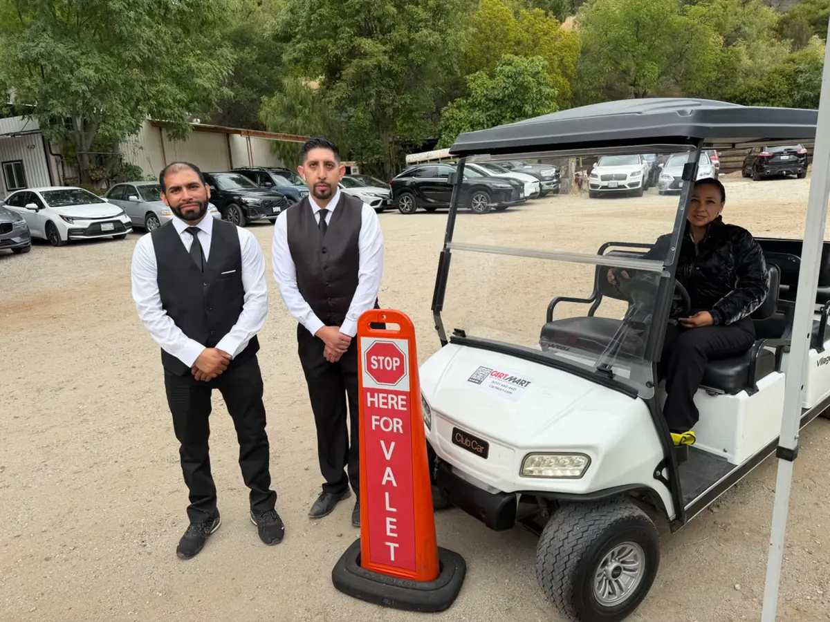 A&A Parking Services golf cart shuttle service at a ranch event in Malibu